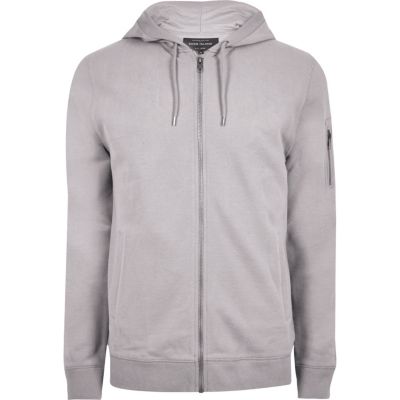 Ice grey casual zip front hoodie